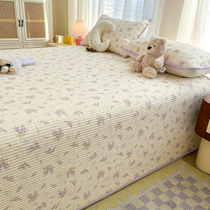 91家纺网 家纺一手货源 找家纺 梵朴 2025新款跑量款纯棉印花床盖三件套 芬芳紫