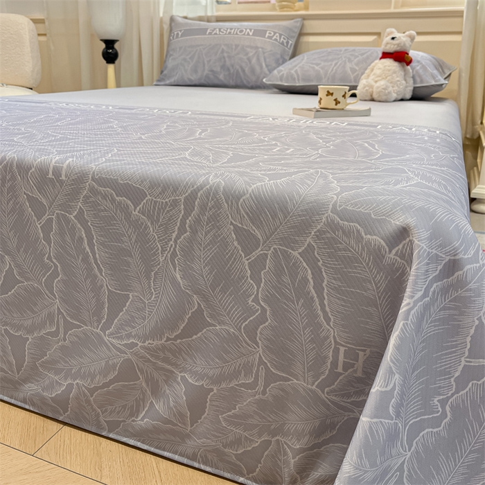91家纺网 家纺一手货源 找家纺 星座家纺 2025新款斜纹提花凉感丝凉席床单款三件套 叶之语-灰