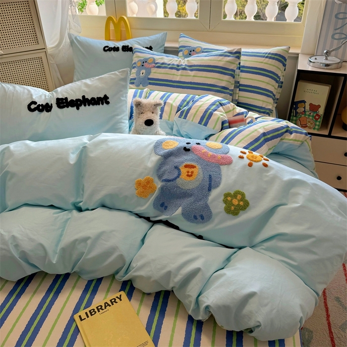 91家纺网 家纺一手货源 找家纺 启程2025全棉13372毛巾绣四件套 贝斯象