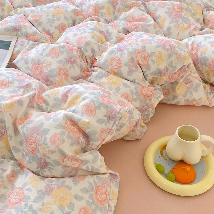 91家纺网 家纺一手货源 找家纺 于果 2025新款全棉双层纱四件套第四批 春色