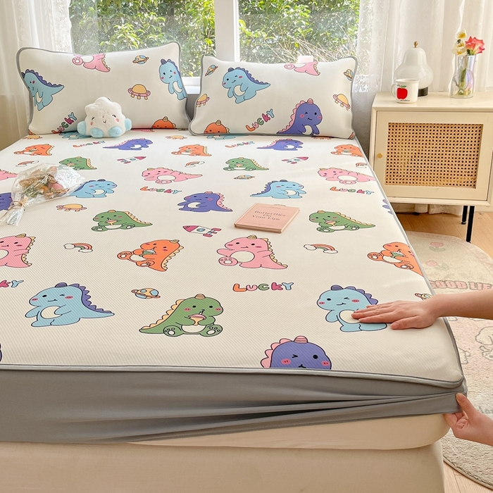 91家纺网 家纺一手货源 找家纺 星座家纺 2025新款斜纹提花凉感丝凉席床笠款三件套 床笠-七彩龙