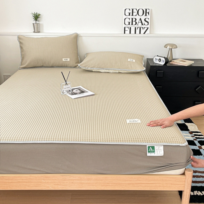 91家纺网 家纺一手货源 找家纺 吉象2025新款A类床笠款软凉席 饼干格香槟