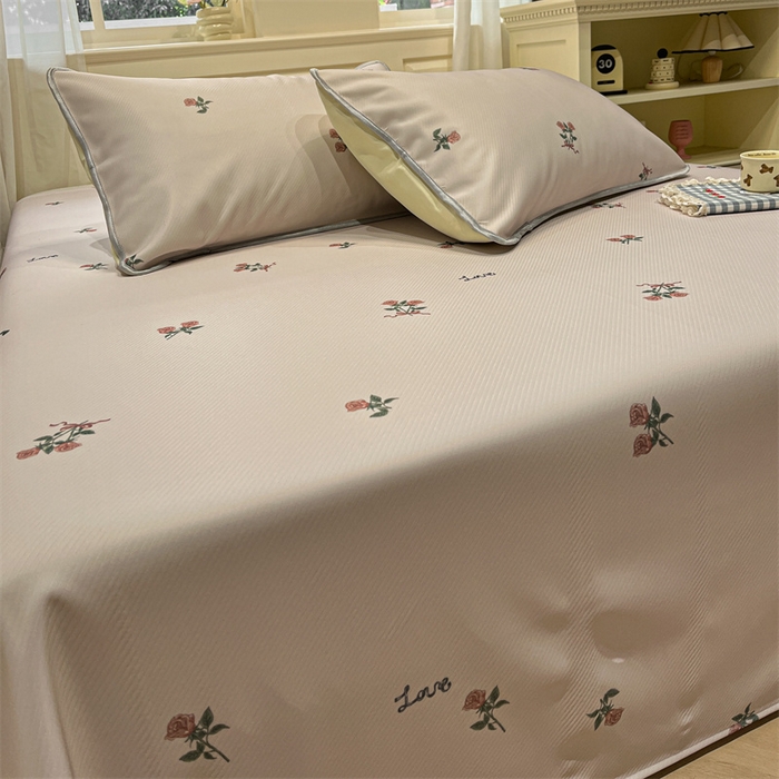 91家纺网 家纺一手货源 找家纺 星座家纺 2025新款斜纹提花凉感丝凉席床单款三件套 尤克里里粉