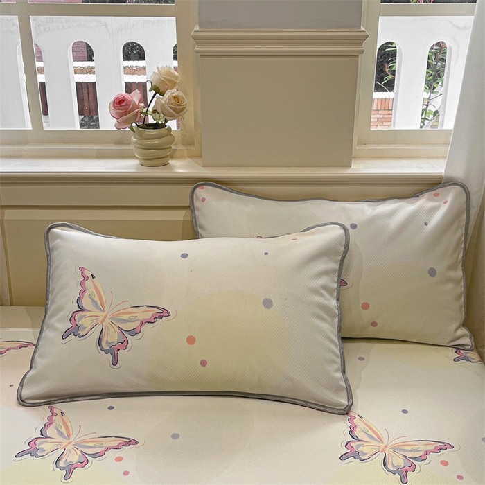 91家纺网 家纺一手货源 找家纺 星座家纺 2025新款斜纹提花凉感丝凉席床单款三件套 彩蝶