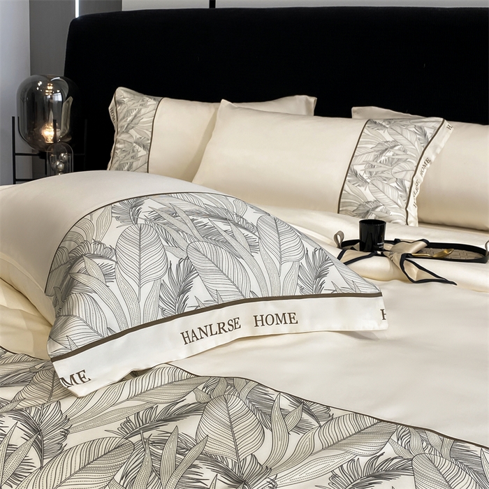 91家纺网 家纺一手货源 找家纺 花愿（原花纪） 2025新款水洗冰丝印花四件套 西雅图 奶昔白