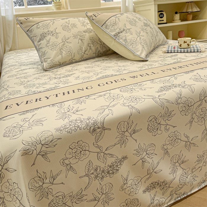 91家纺网 家纺一手货源 找家纺 星座家纺 2025新款斜纹提花凉感丝凉席床单款三件套 午后茶花