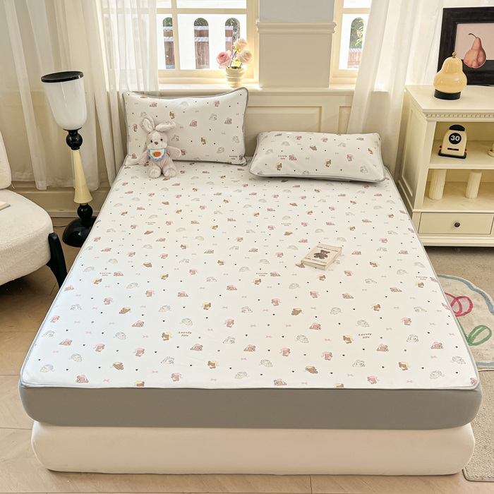 91家纺网 家纺一手货源 找家纺 星座家纺 2025新款斜纹提花凉感丝凉席床笠款三件套 床笠-游园会