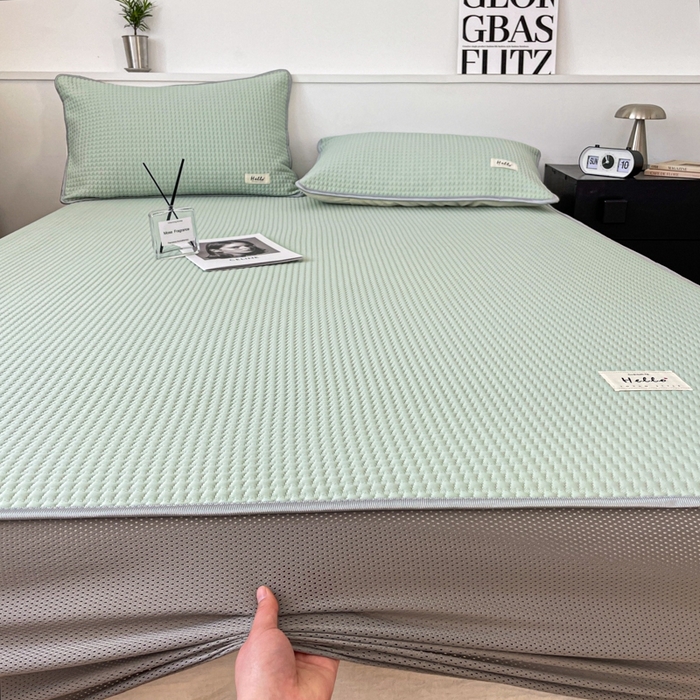 91家纺网 家纺一手货源 找家纺 吉象2025新款A类床笠款软凉席 饼干格抹茶绿