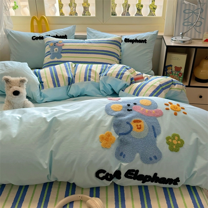 91家纺网 家纺一手货源 找家纺 启程2025全棉13372毛巾绣四件套 贝斯象