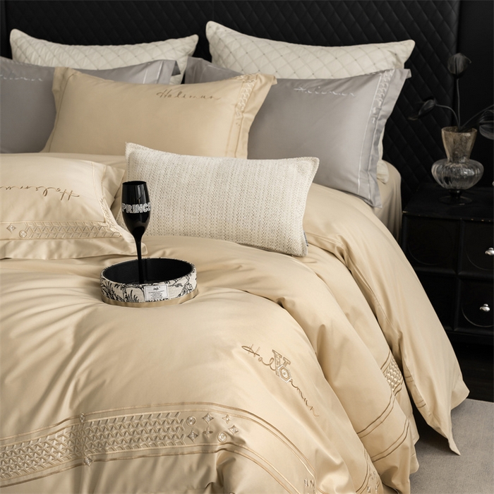 91家纺网 家纺一手货源 找家纺 保罗圣迪奥 2025新款全棉长绒棉刺绣四件套-星光 星光-金