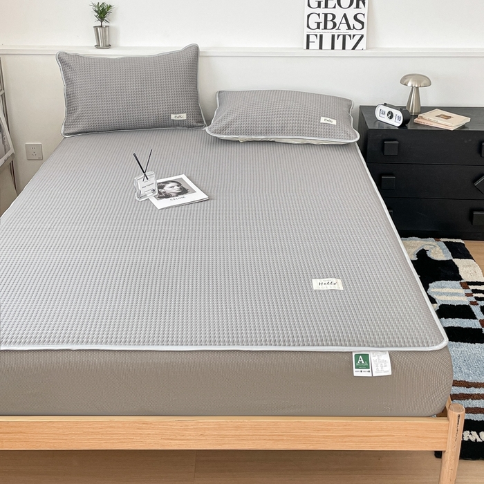 91家纺网 家纺一手货源 找家纺 吉象2025新款A类床笠款软凉席 饼干格高级灰