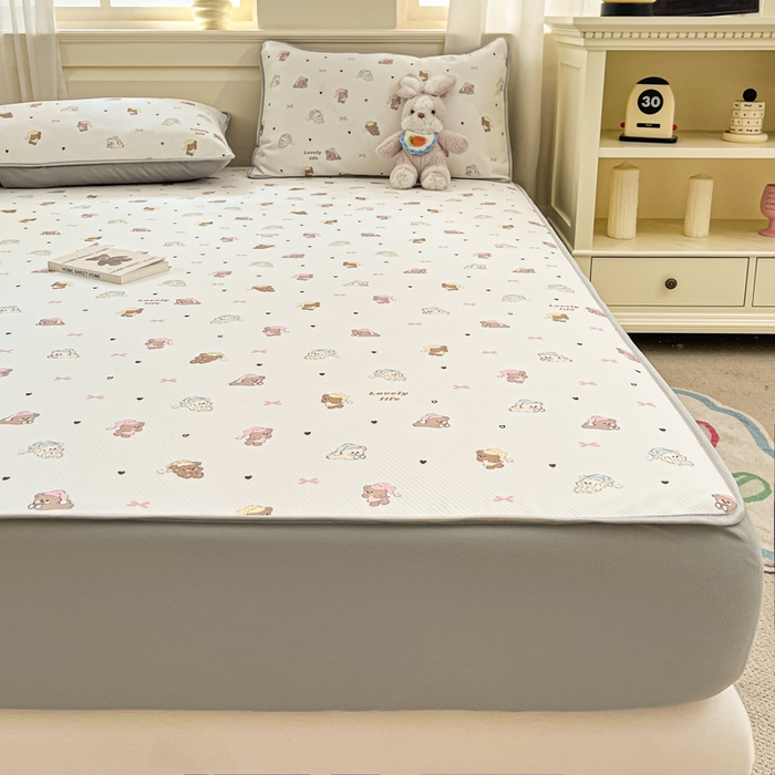 91家纺网 家纺一手货源 找家纺 星座家纺 2025新款斜纹提花凉感丝凉席床笠款三件套 床笠-游园会