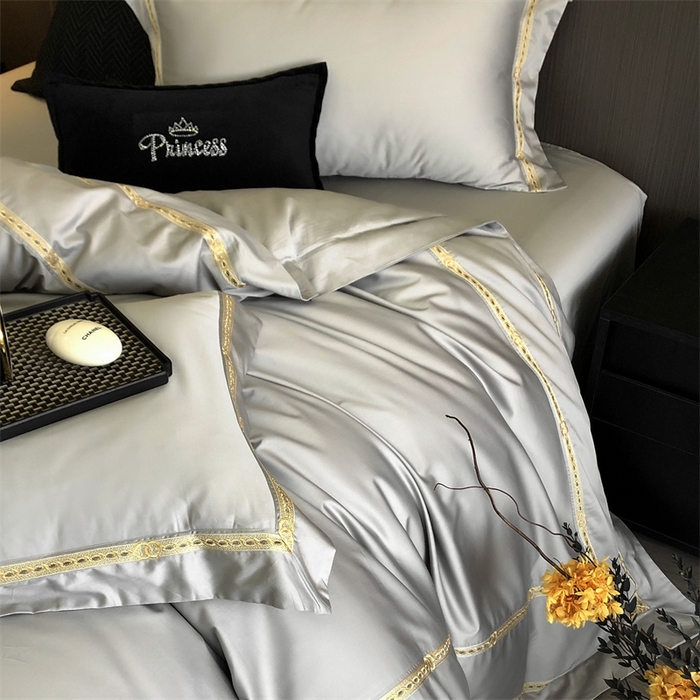 91家纺网 家纺一手货源 找家纺 2025新款全棉长绒棉刺绣四件套-慕研 慕研-灰