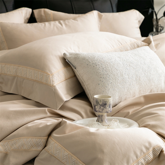 91家纺网 家纺一手货源 找家纺 2025新款全棉长绒棉刺绣四件套-时光 时光-金