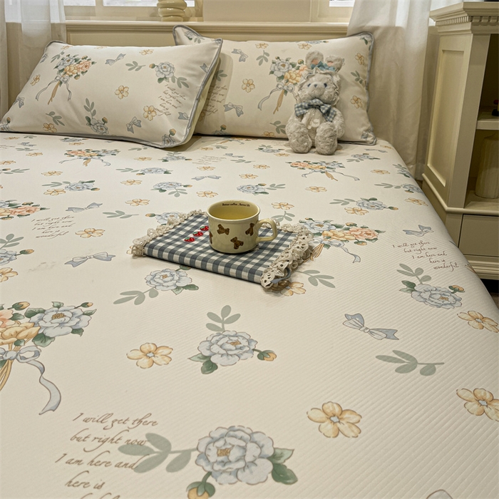 91家纺网 家纺一手货源 找家纺 星座家纺 2025新款斜纹提花凉感丝凉席床单款三件套 拈花湾蓝