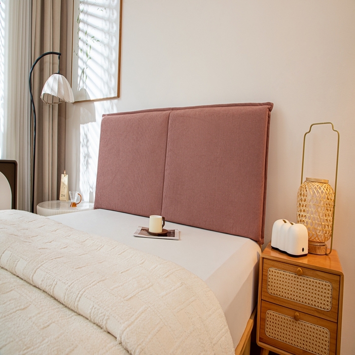 91家纺网 家纺一手货源 找家纺 沐沐家纺 2026新款灯芯绒床头平板大靠背 胭脂粉
