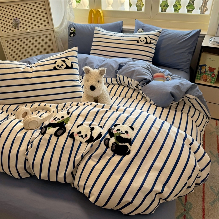 91家纺网 家纺一手货源 找家纺 启程2025全棉13372毛巾绣四件套 熊猫panda