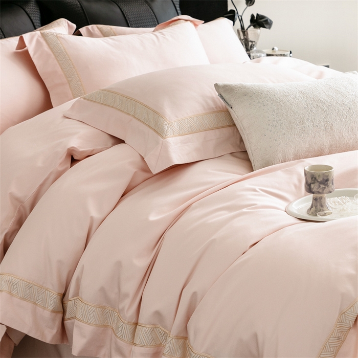 91家纺网 家纺一手货源 找家纺 2025新款全棉长绒棉刺绣四件套-时光 时光-粉