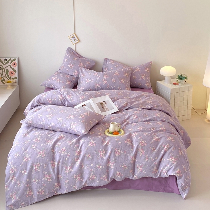 91家纺网 家纺一手货源 找家纺 于果 2025新款全棉双层纱四件套第四批 豆蔻紫