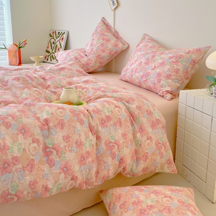 91家纺网 家纺一手货源 找家纺 于果 2025新款全棉双层纱四件套第四批 花汀