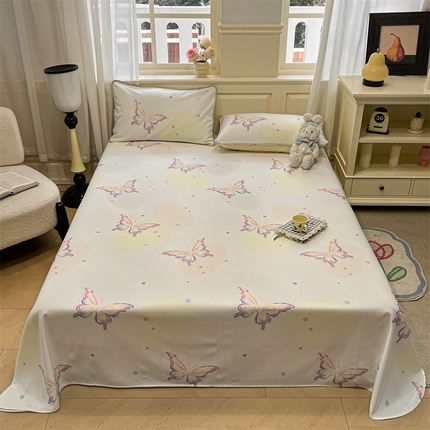 91家纺网 家纺一手货源 找家纺 星座家纺 2025新款斜纹提花凉感丝凉席床单款三件套 彩蝶