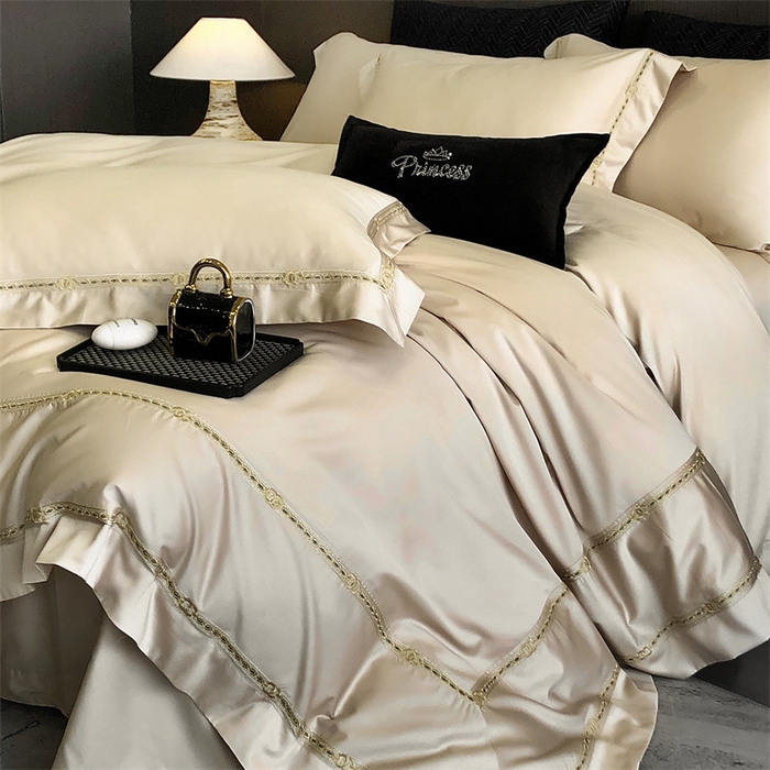 91家纺网 家纺一手货源 找家纺 2025新款全棉长绒棉刺绣四件套-慕研 慕研-香槟