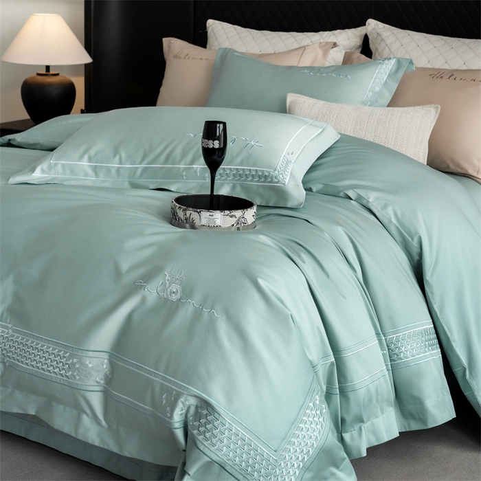 91家纺网 家纺一手货源 找家纺 保罗圣迪奥 2025新款全棉长绒棉刺绣四件套-星光 星光-绿