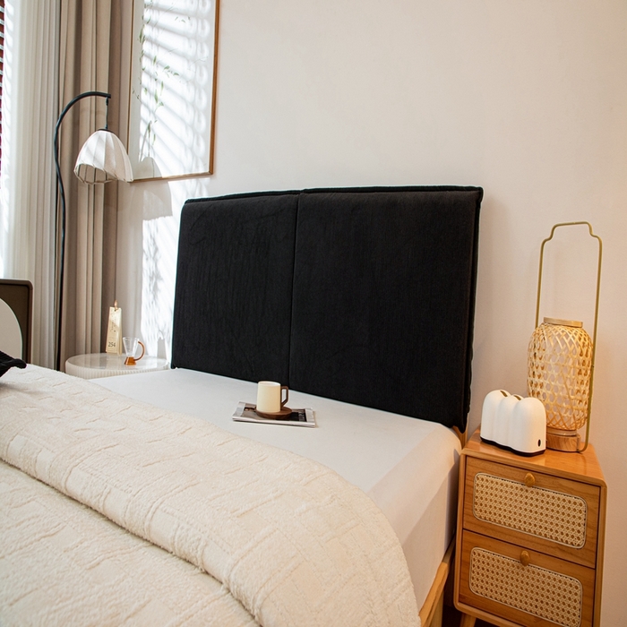 91家纺网 家纺一手货源 找家纺 沐沐家纺 2026新款灯芯绒床头平板大靠背 黑色