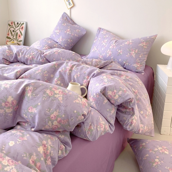 91家纺网 家纺一手货源 找家纺 于果 2025新款全棉双层纱四件套第四批 豆蔻紫