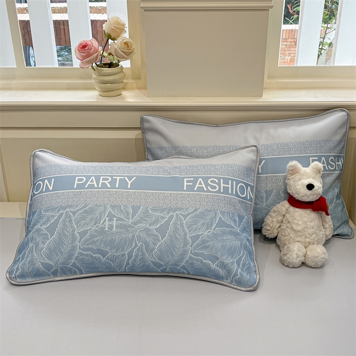 91家纺网 家纺一手货源 找家纺 星座家纺 2025新款斜纹提花凉感丝凉席床单款三件套 叶之语-蓝