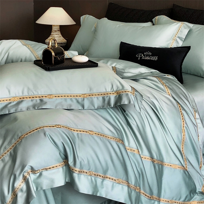 91家纺网 家纺一手货源 找家纺 2025新款全棉长绒棉刺绣四件套-慕研 慕研-松绿