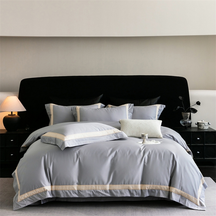 91家纺网 家纺一手货源 找家纺 2025新款全棉长绒棉刺绣四件套-时光 时光-灰