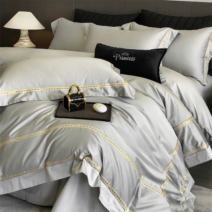 91家纺网 家纺一手货源 找家纺 2025新款全棉长绒棉刺绣四件套-慕研 慕研-灰