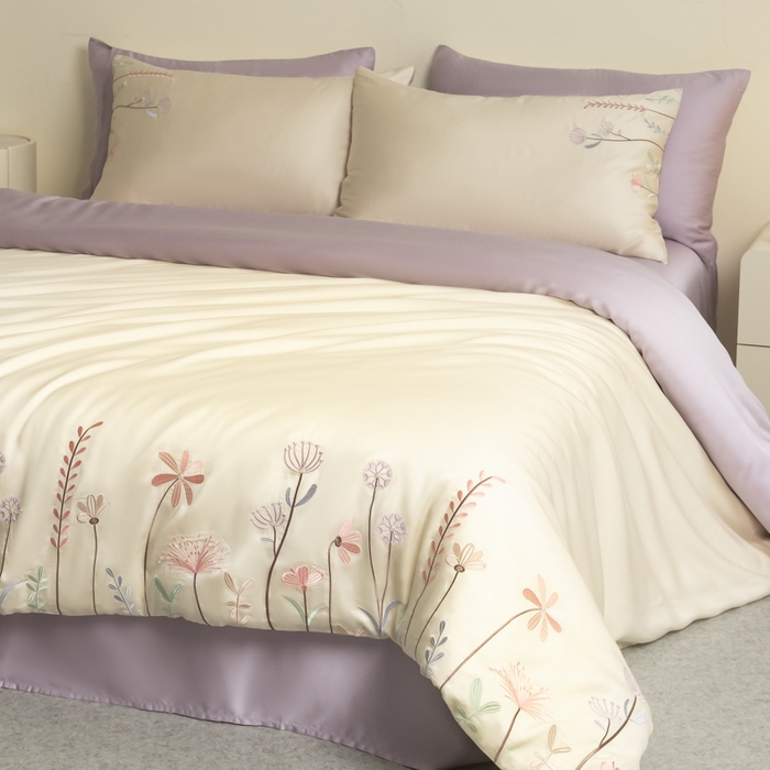 91家纺网 家纺一手货源 找家纺 618家纺 2025新款60S100支进口兰精天丝四件套-初夏 天丝初夏丁香紫