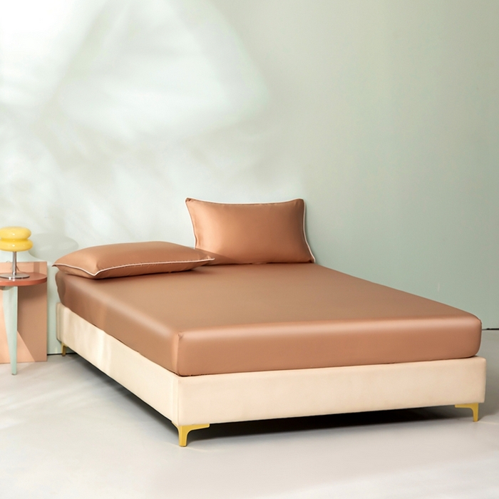 91家纺网 家纺一手货源 找家纺 百寐  2025新款素色纯色100s兰精天丝床单床笠 床笠-活力橙