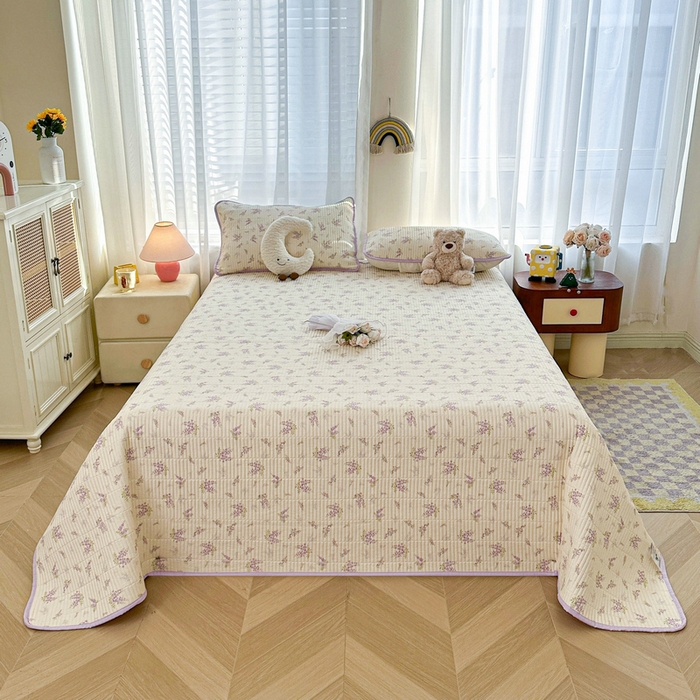 91家纺网 家纺一手货源 找家纺 梵朴 2025新款跑量款纯棉印花床盖三件套 芬芳紫