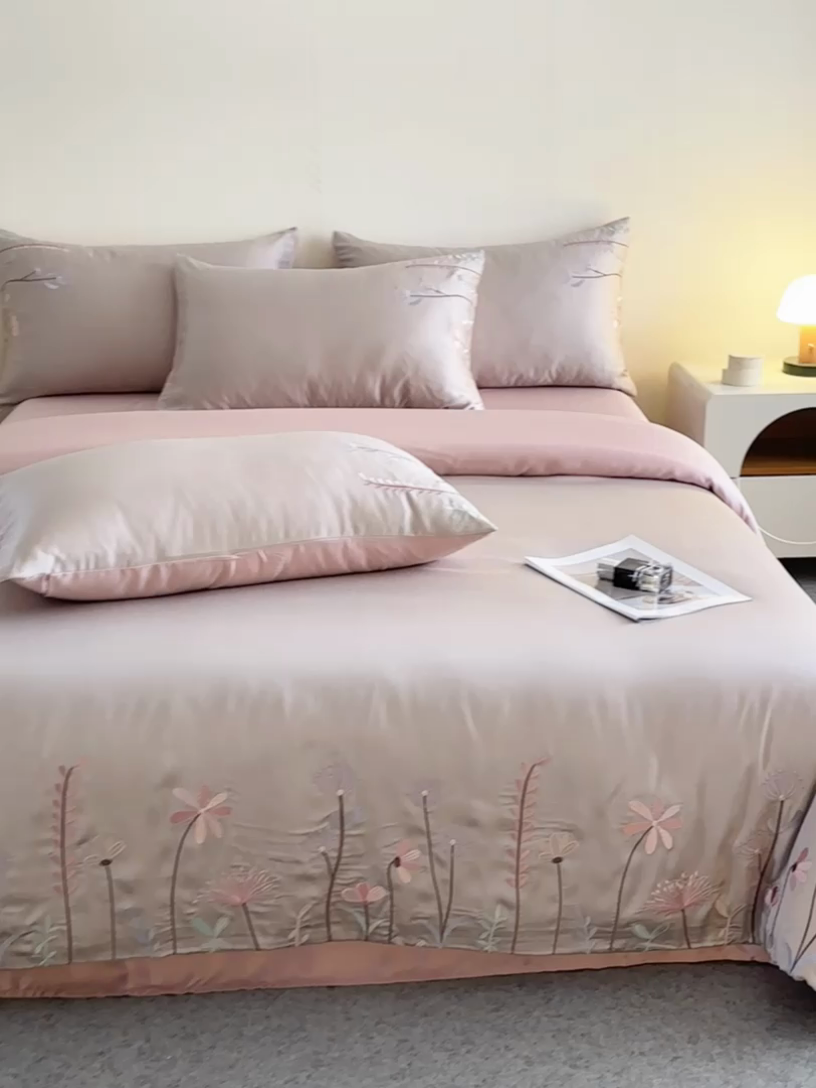 91家纺网 家纺一手货源 找家纺 618家纺 2025新款60S100支进口兰精天丝四件套-初夏 天丝初夏灰粉