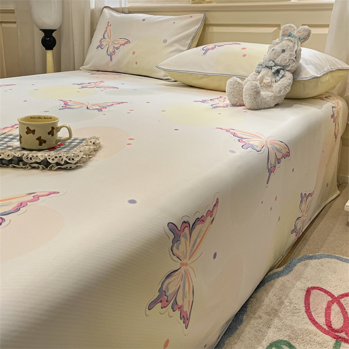 91家纺网 家纺一手货源 找家纺 星座家纺 2025新款斜纹提花凉感丝凉席床单款三件套 彩蝶