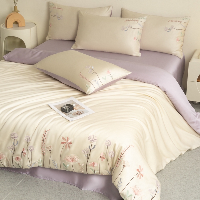 91家纺网 家纺一手货源 找家纺 618家纺 2025新款60S100支进口兰精天丝四件套-初夏 天丝初夏丁香紫