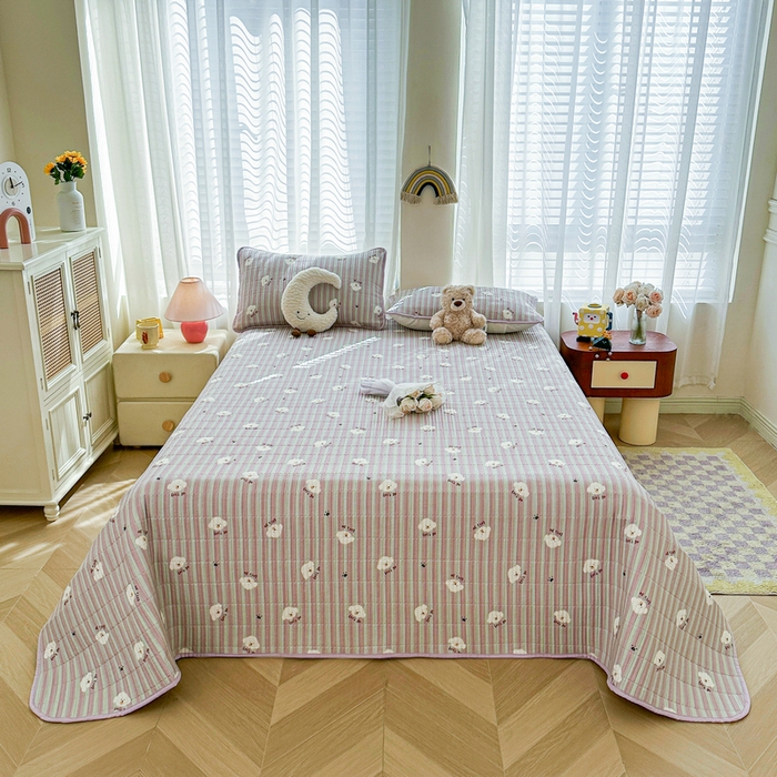 91家纺网 家纺一手货源 找家纺 梵朴 2025新款跑量款纯棉印花床盖三件套 努力小狗