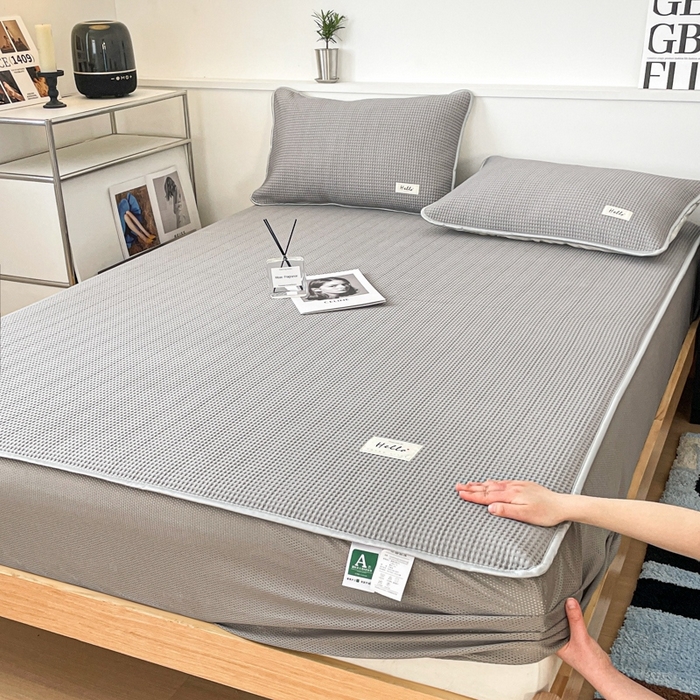 91家纺网 家纺一手货源 找家纺 吉象2025新款A类床笠款软凉席 华夫格高级灰