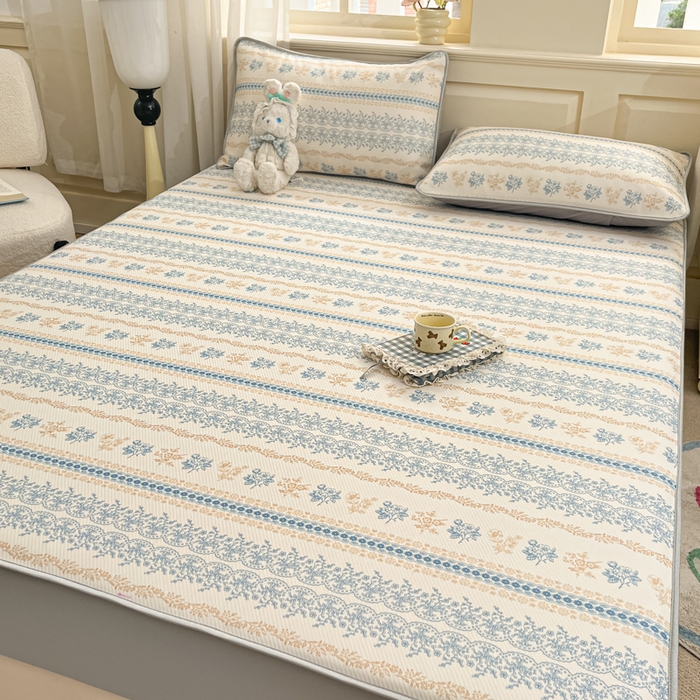 91家纺网 家纺一手货源 找家纺 星座家纺 2025新款斜纹提花凉感丝凉席床笠款三件套 床笠-古韵