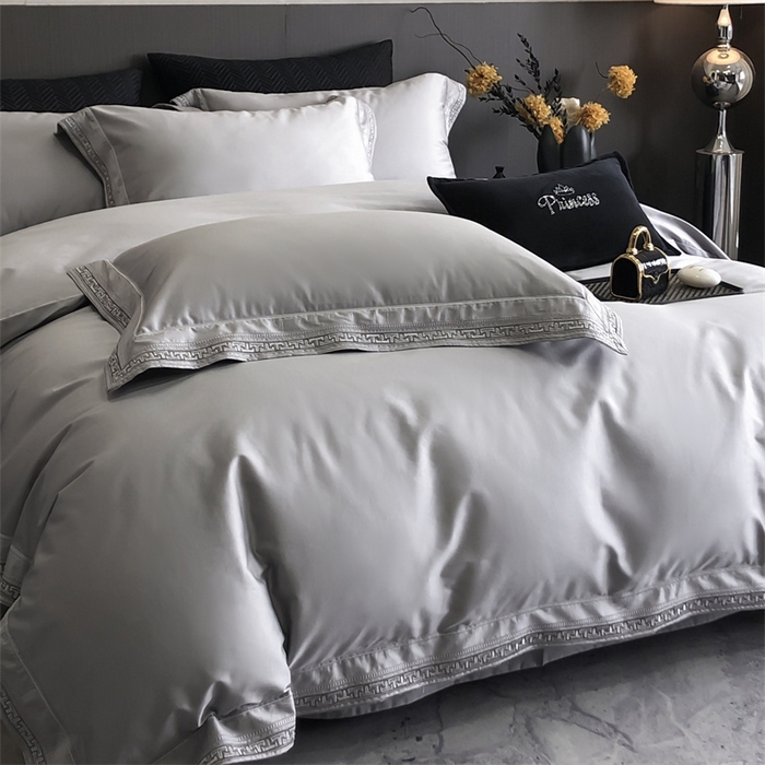 91家纺网 家纺一手货源 找家纺 2025新款全棉长绒棉刺绣四件套-迷宫 迷宫-灰