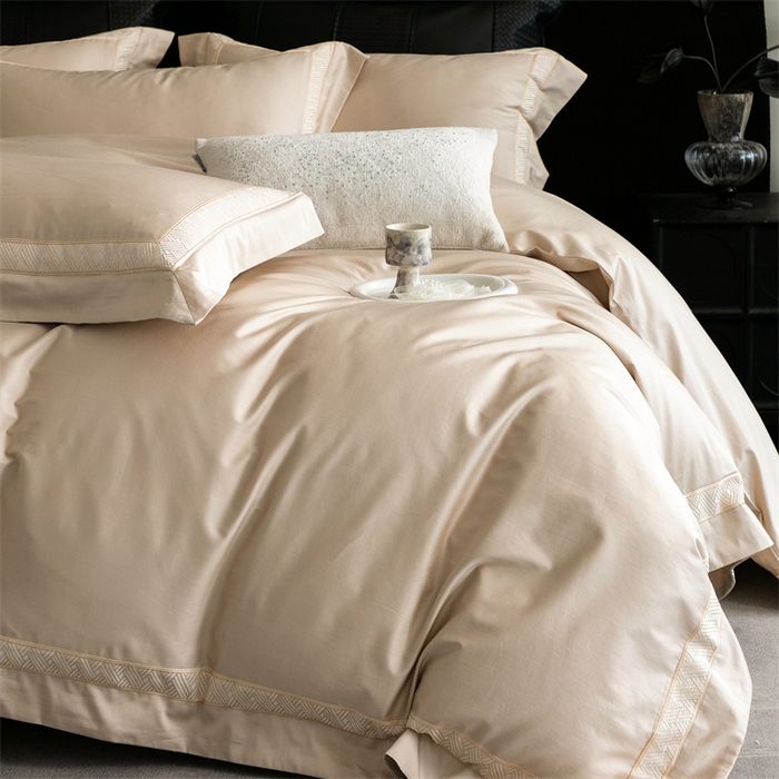 91家纺网 家纺一手货源 找家纺 2025新款全棉长绒棉刺绣四件套-时光 时光-金