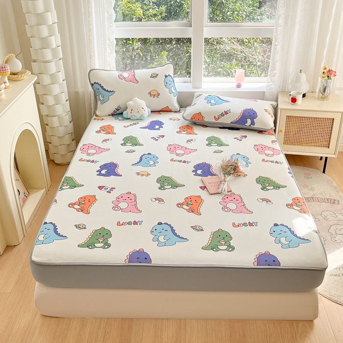 91家纺网 家纺一手货源 找家纺 星座家纺 2025新款斜纹提花凉感丝凉席床笠款三件套 床笠-七彩龙