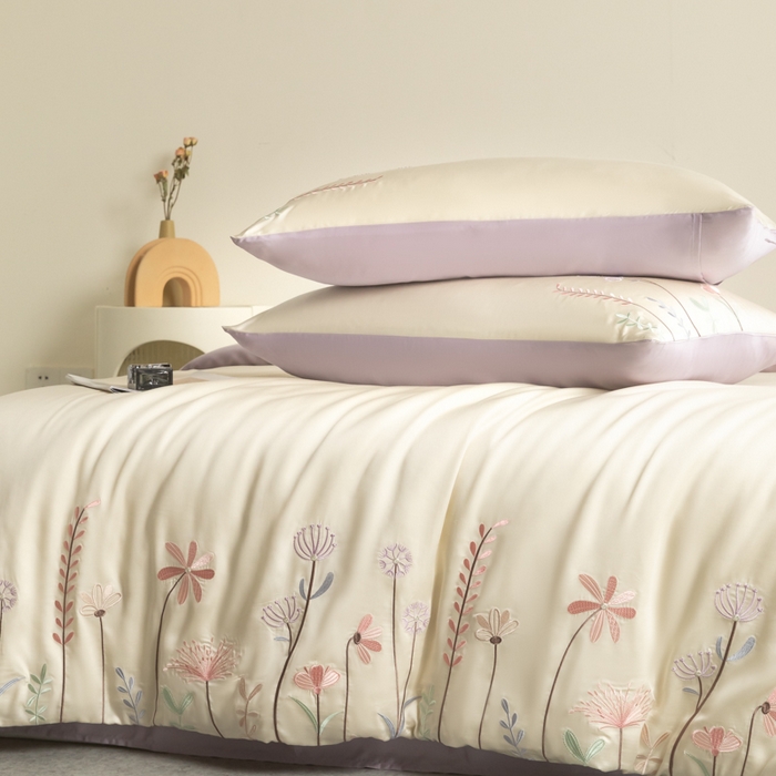 91家纺网 家纺一手货源 找家纺 618家纺 2025新款60S100支进口兰精天丝四件套-初夏 天丝初夏丁香紫