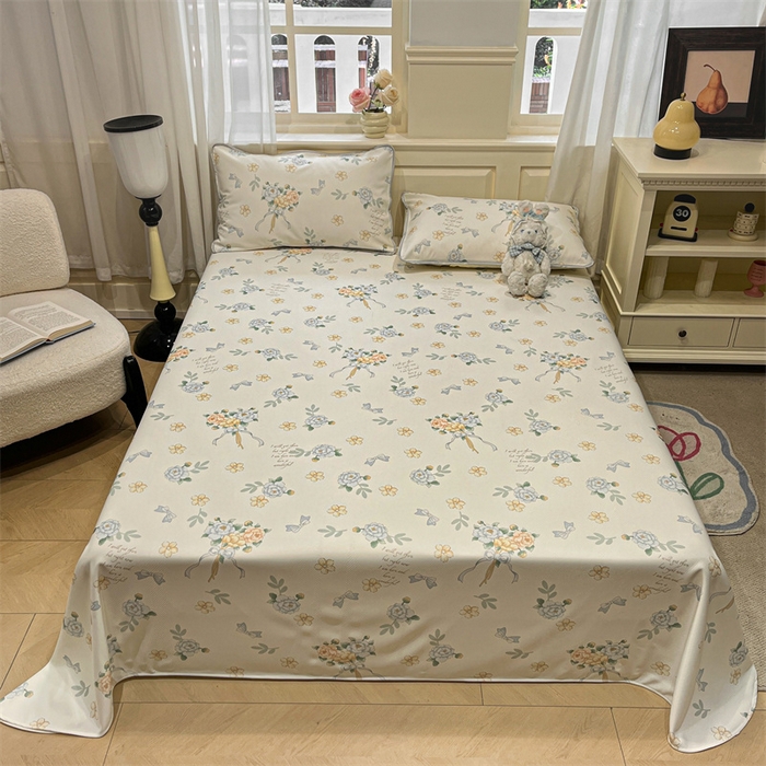 91家纺网 家纺一手货源 找家纺 星座家纺 2025新款斜纹提花凉感丝凉席床单款三件套 拈花湾蓝