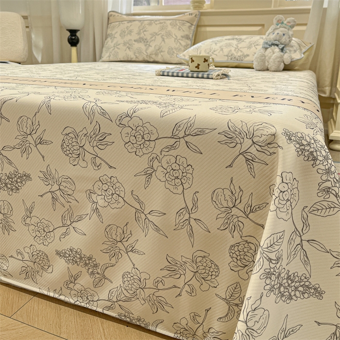 91家纺网 家纺一手货源 找家纺 星座家纺 2025新款斜纹提花凉感丝凉席床单款三件套 午后茶花