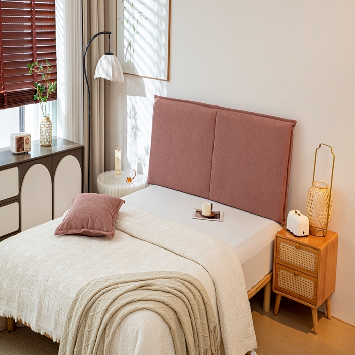 91家纺网 家纺一手货源 找家纺 沐沐家纺 2026新款灯芯绒床头平板大靠背 胭脂粉