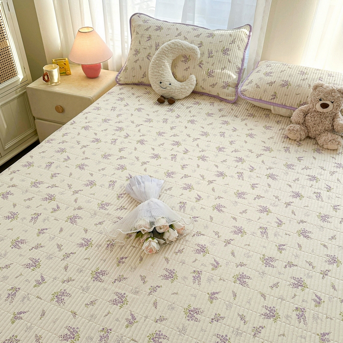 91家纺网 家纺一手货源 找家纺 梵朴 2025新款跑量款纯棉印花床盖三件套 芬芳紫